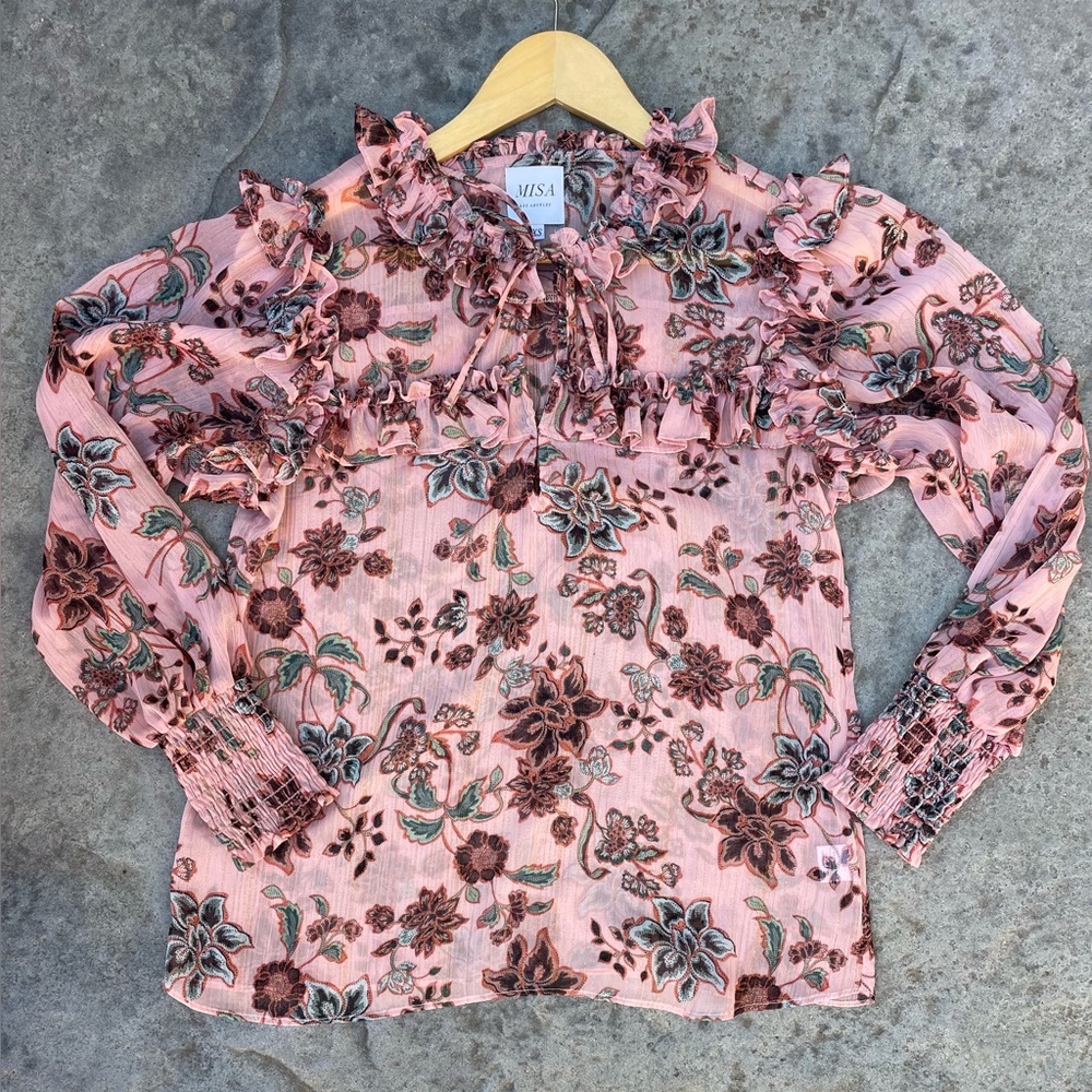 MISA Raffi Top Choco Rose Floral Ruffle Blouse - Picture 4 of 9